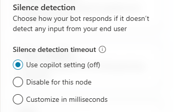 Screenshot of the Silence detection settings for a question node.