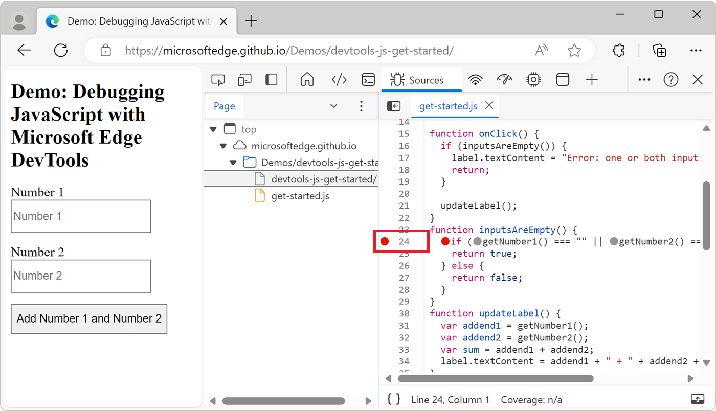 A line-of-code breakpoint