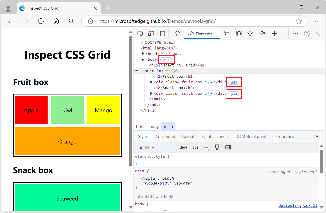 Displaying the grid overlay