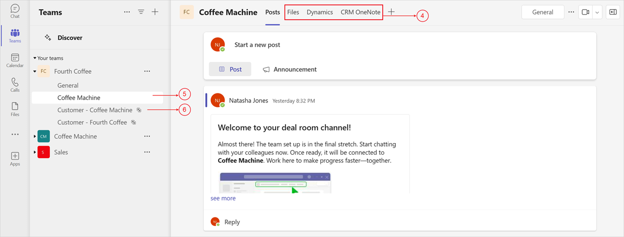 Скріншот кімнати для обговорення команди в Microsoft Teams.