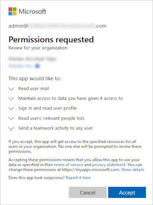 Screenshot of permissions requested by an app.