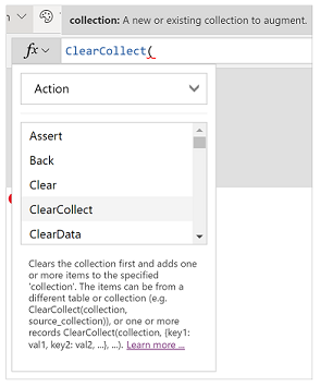 Вибрана функція ClearCollect().