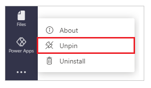 Відкріпити Power Apps програму.