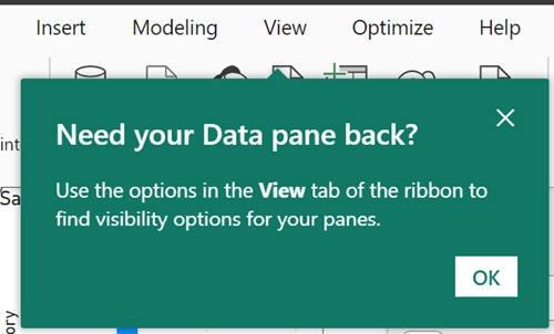 Screenshot showing bring back the Data pane.