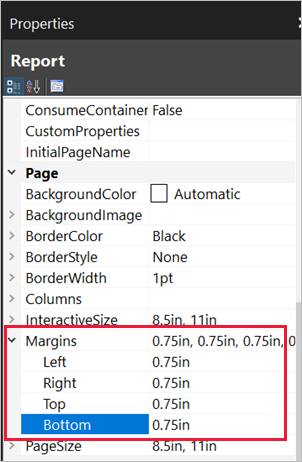 Screenshot of the page margin properties.