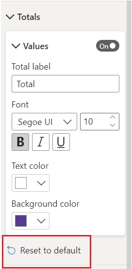 Screenshot of Formatting card showing Reset to default.