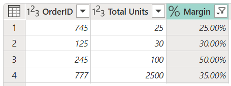 Screenshot of the sample table after the sample parameter is used as a transformation argument.