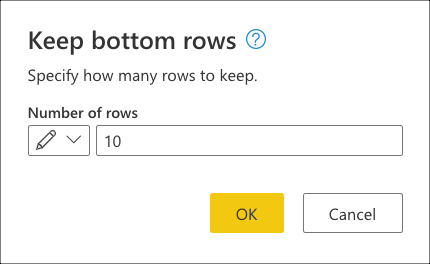 Screenshot of the Keep bottom rows pane where you enter the value 10 inside the Keep bottom rows dialog.