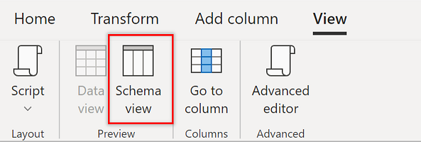 Screenshot of the schema view entry point in the View tab.