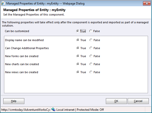 Managed properties for an entity