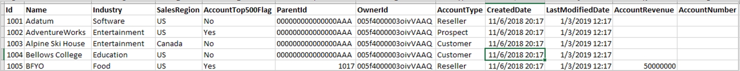 File format for Salesforce accounts.