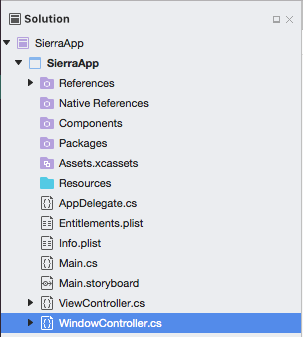 Selecting WindowController.cs in the Solution Pad