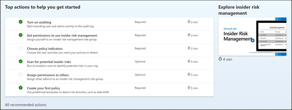 Insider Risk Management recommended actions.