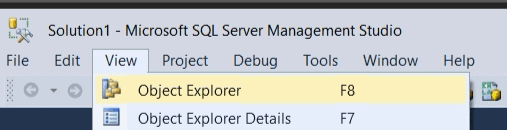 Screenshot of the Object Explorer in the SSMS menu.