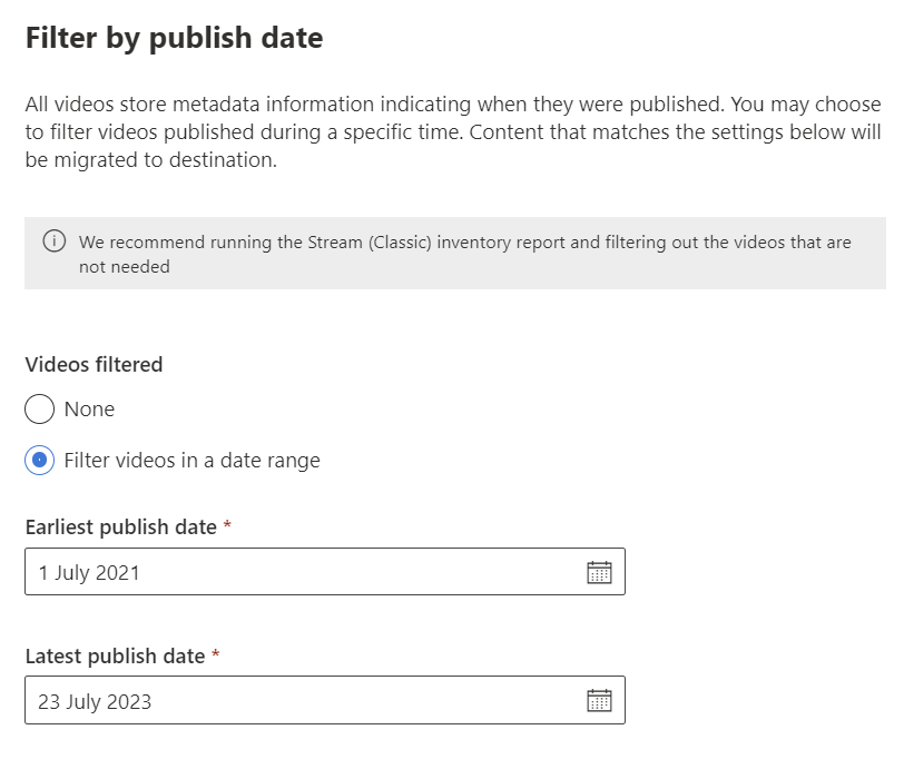 Publish date filter