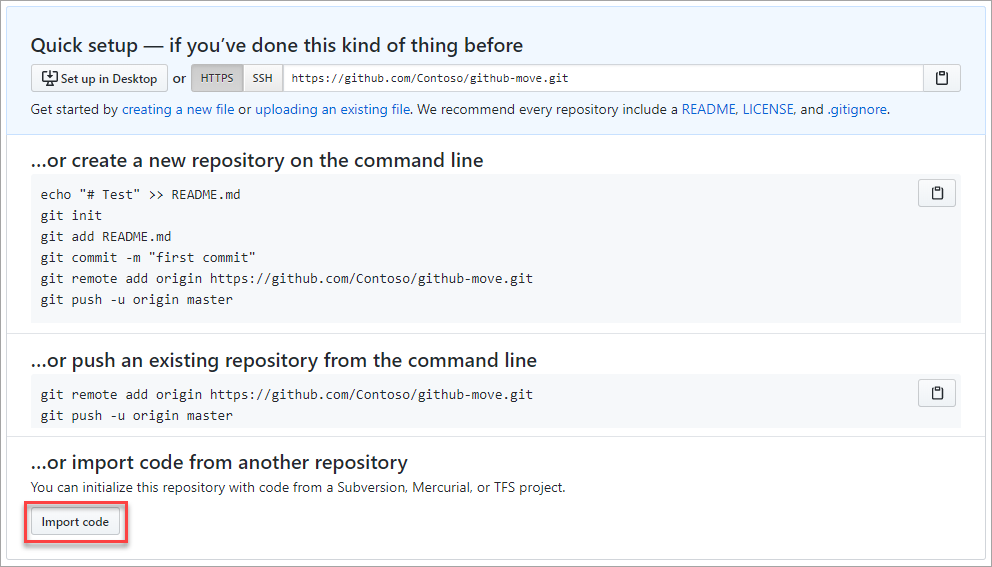 Знімок екрана: імпорт коду до сховища GitHub.