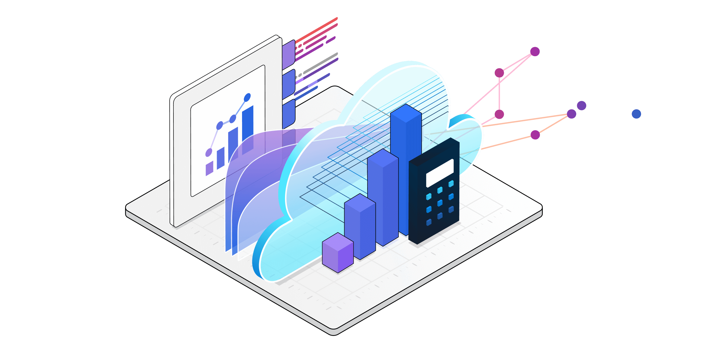 Ізометрична ілюстрація технічних компонентів для служб Dynamics 365.