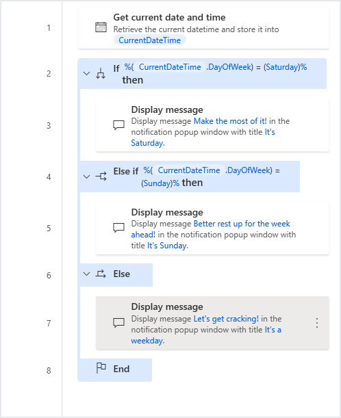Screenshot of the same action with an Else action added.