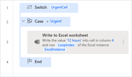 Screenshot of the Simplest switch action.