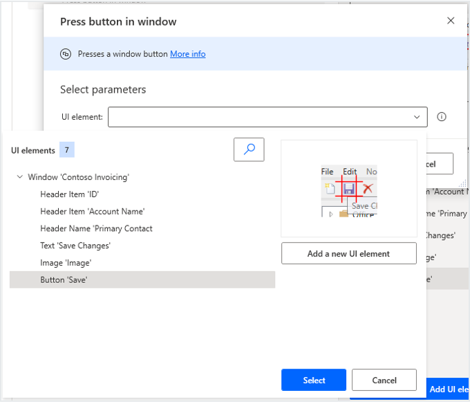 Screenshot of user interface actions in Power Automate for desktop.