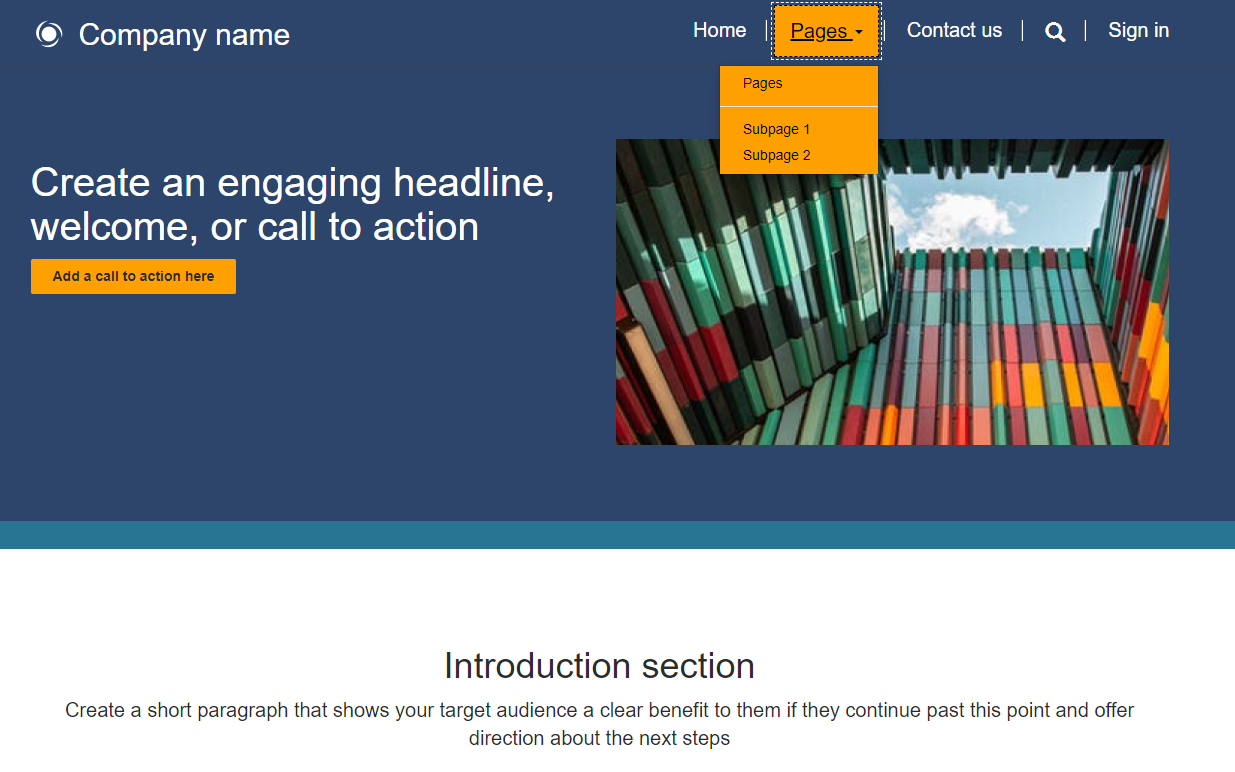 Screenshot of the created website.