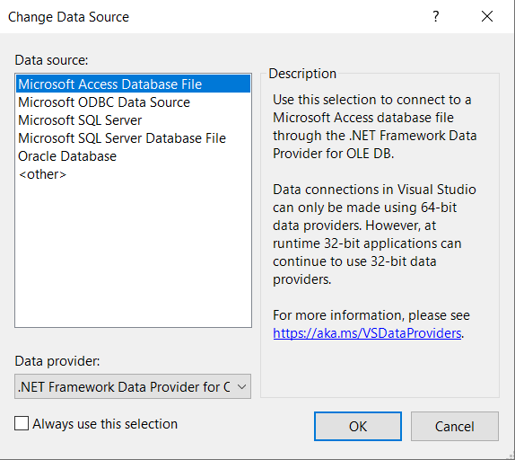 Screenshot of Choose Data Source dialog box