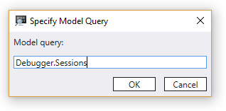 Screenshot of the Specify Model Query dialog in WinDbg.