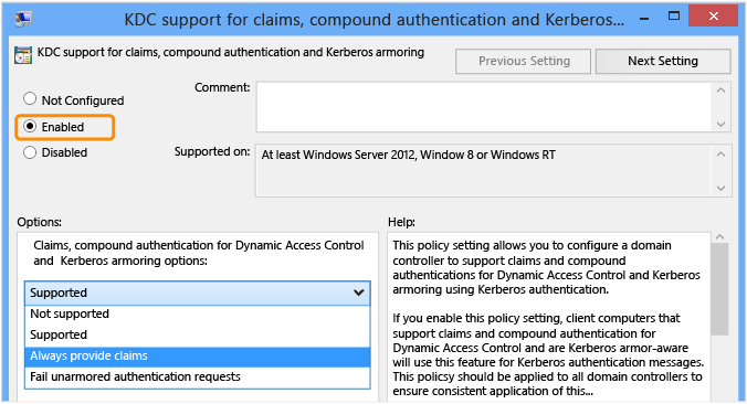 Screenshot that highlights the Always provide claim menu option.