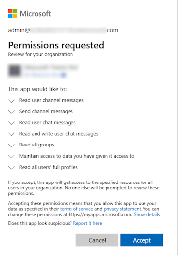 Screenshot of permissions requested by an app.