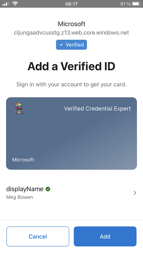 Screenshot of selfIssued claims input.