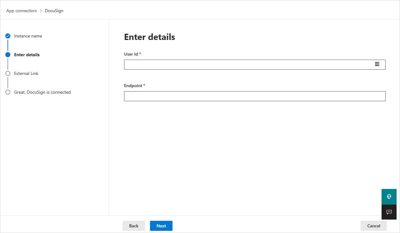 Enter DocuSign details.