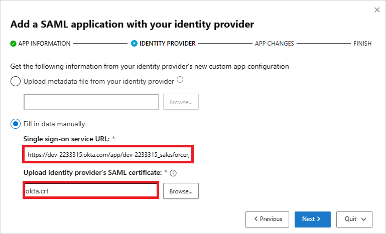 Add SSO service URL and SAML certificate.