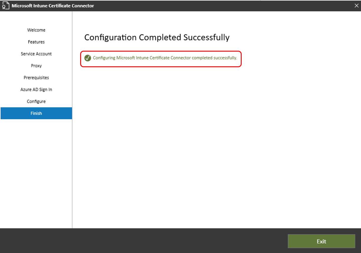 Successful configuration of the certificate connector.