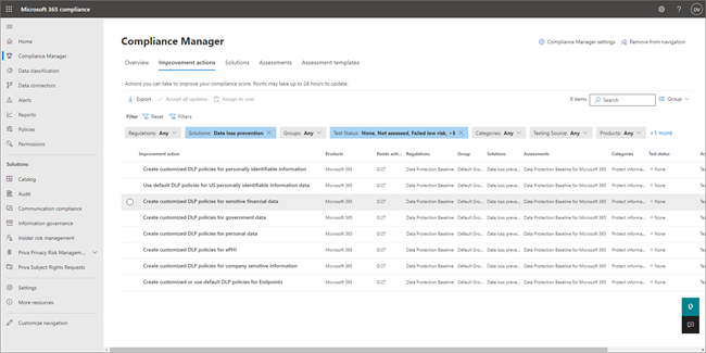 Screenshot of DLP policies to configure.