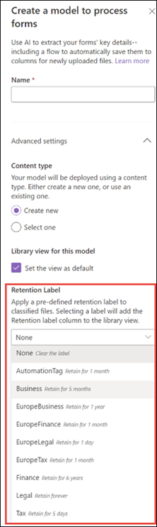 Add label to a new structured or freeform document processing model.