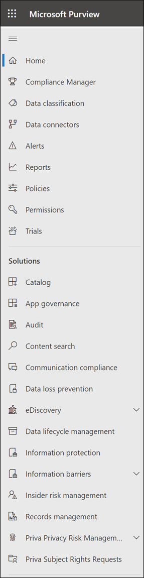 Navigation in the Microsoft Purview compliance portal.