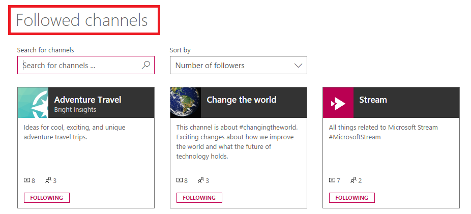 Screenshot shows sample of channels you follow.