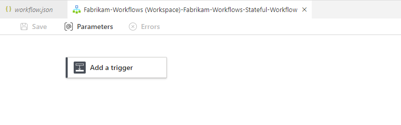 Screenshot shows designer with blank workflow.