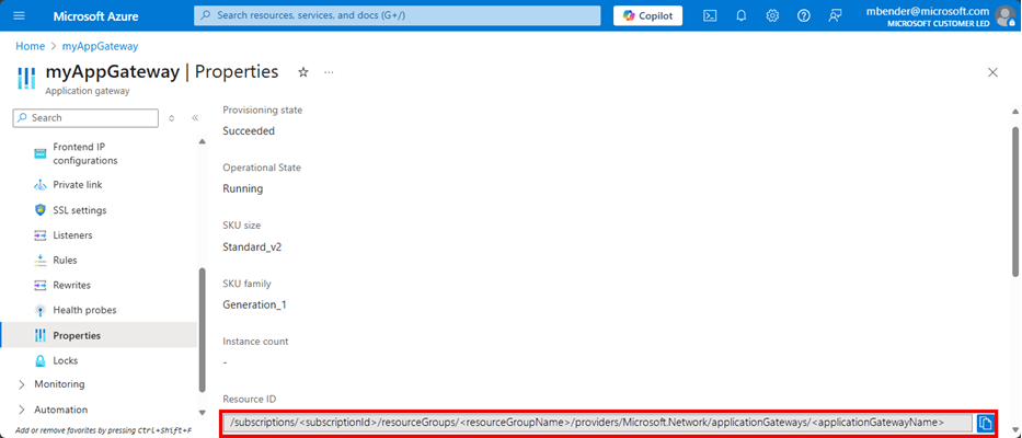 Screenshot of app gateway properties.