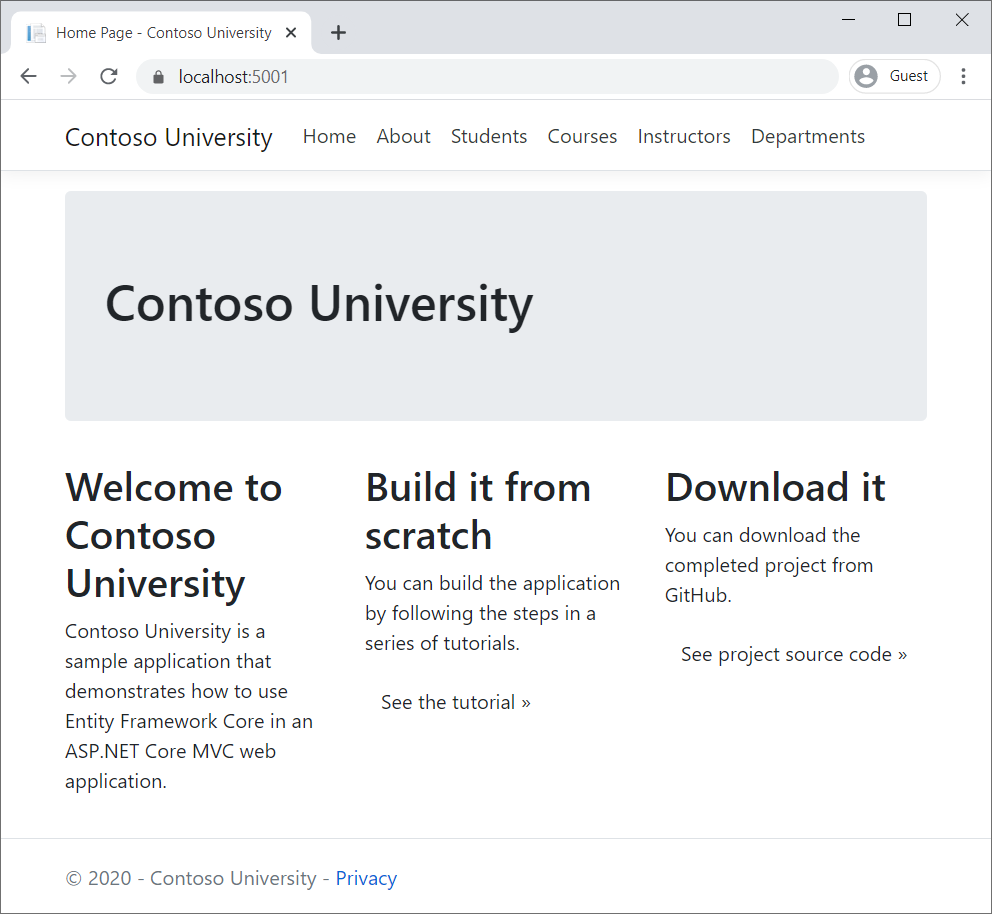 Contoso University home page