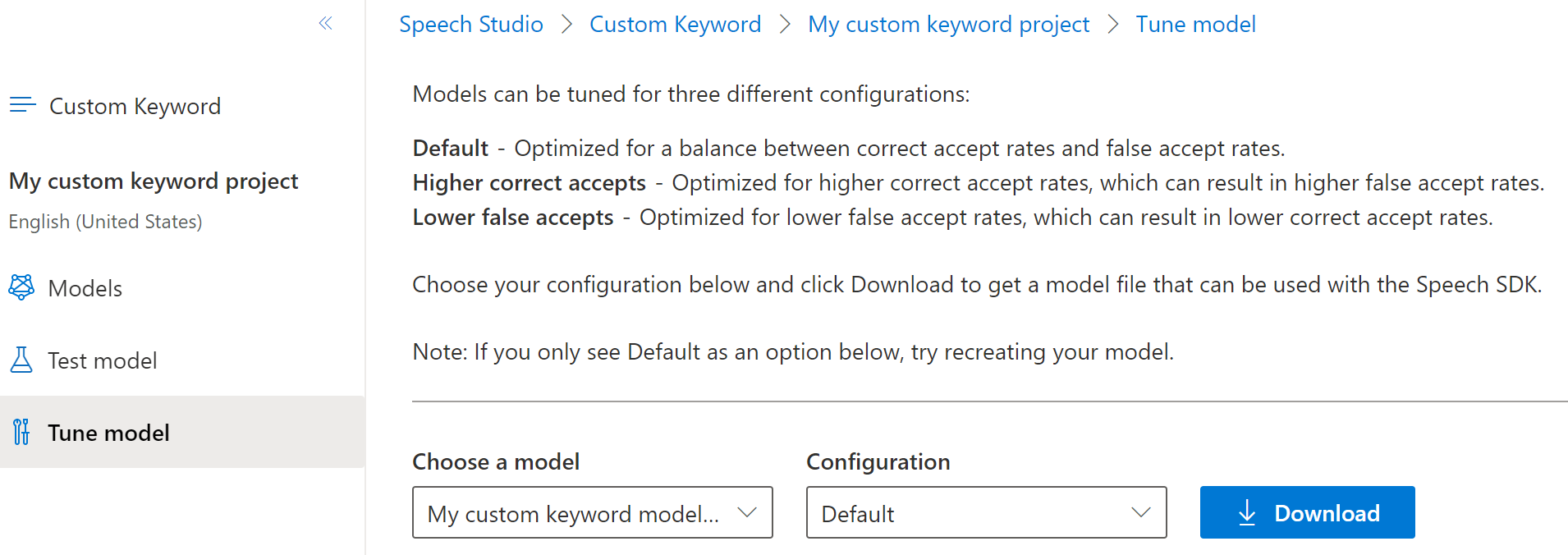 Download your model table.