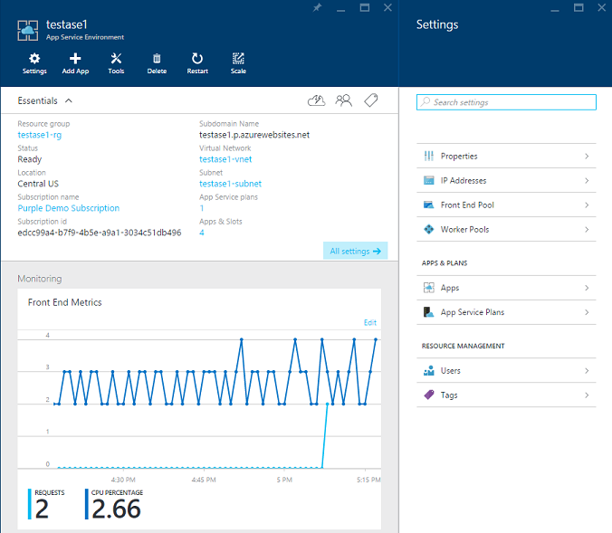 UI for monitoring and managing your App Service Environment