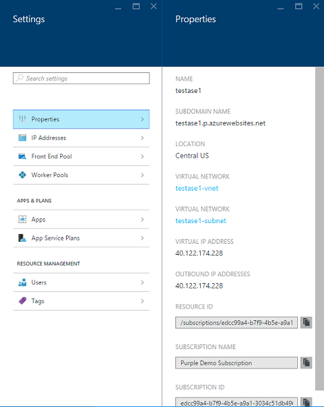 Settings blade and Properties