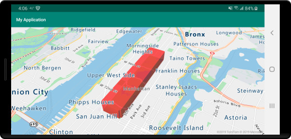 Map with polygon stretched vertically using a polygon extrusion layer