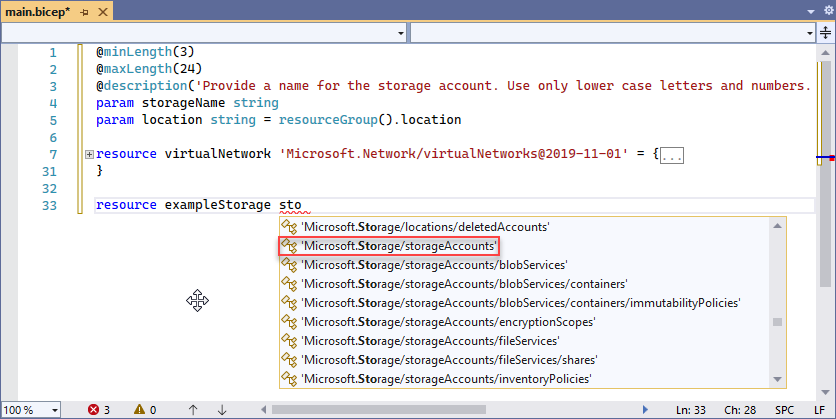 Screenshot of selecting storage accounts for resource type.