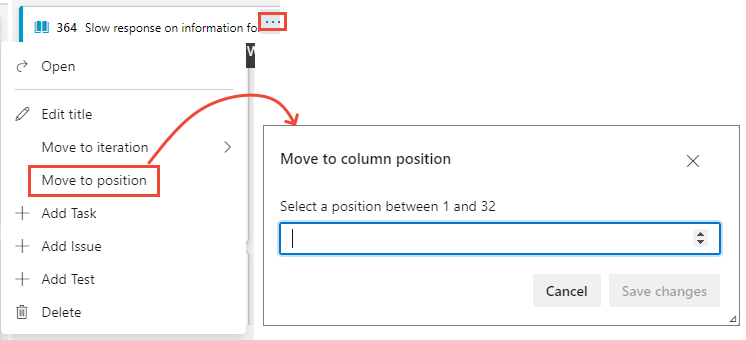 Screenshot of Boards, Move to column position dialog.