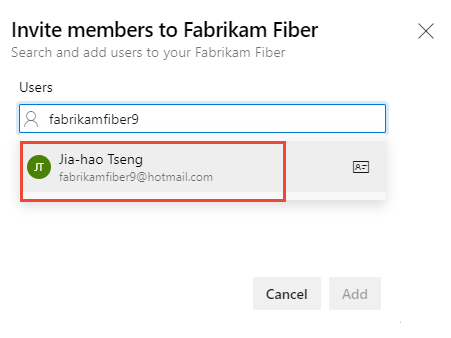 Screenshot of the Invite members to a project dialog, showing a recognized user account.