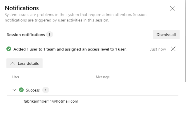Screenshot of the Notification dialog showing details about the successful operation.