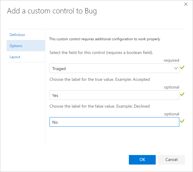 Custom control dialog