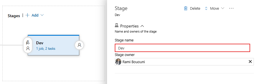 A screenshot displaying how to rename a stage in a Classic release pipeline.
